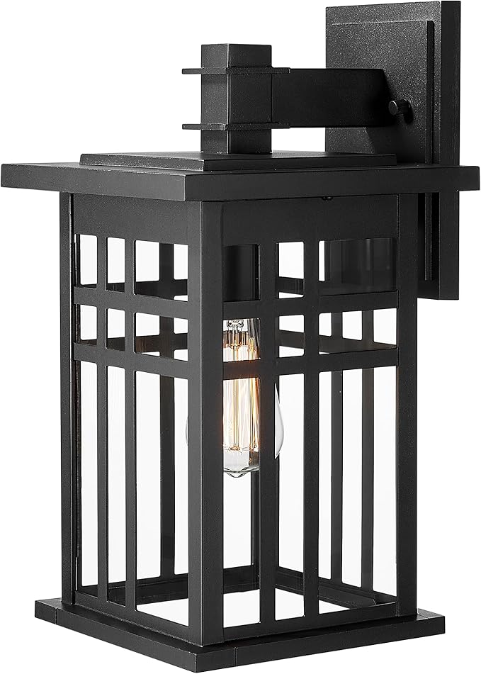 zeyu Farmhouse Outdoor Wall Light Fixture, 16 Inch Exterior Wall Sconce Lighting for Patio House, Die-Cast Aluminum with Clear Glass, Black Finish, 20068B-L BK