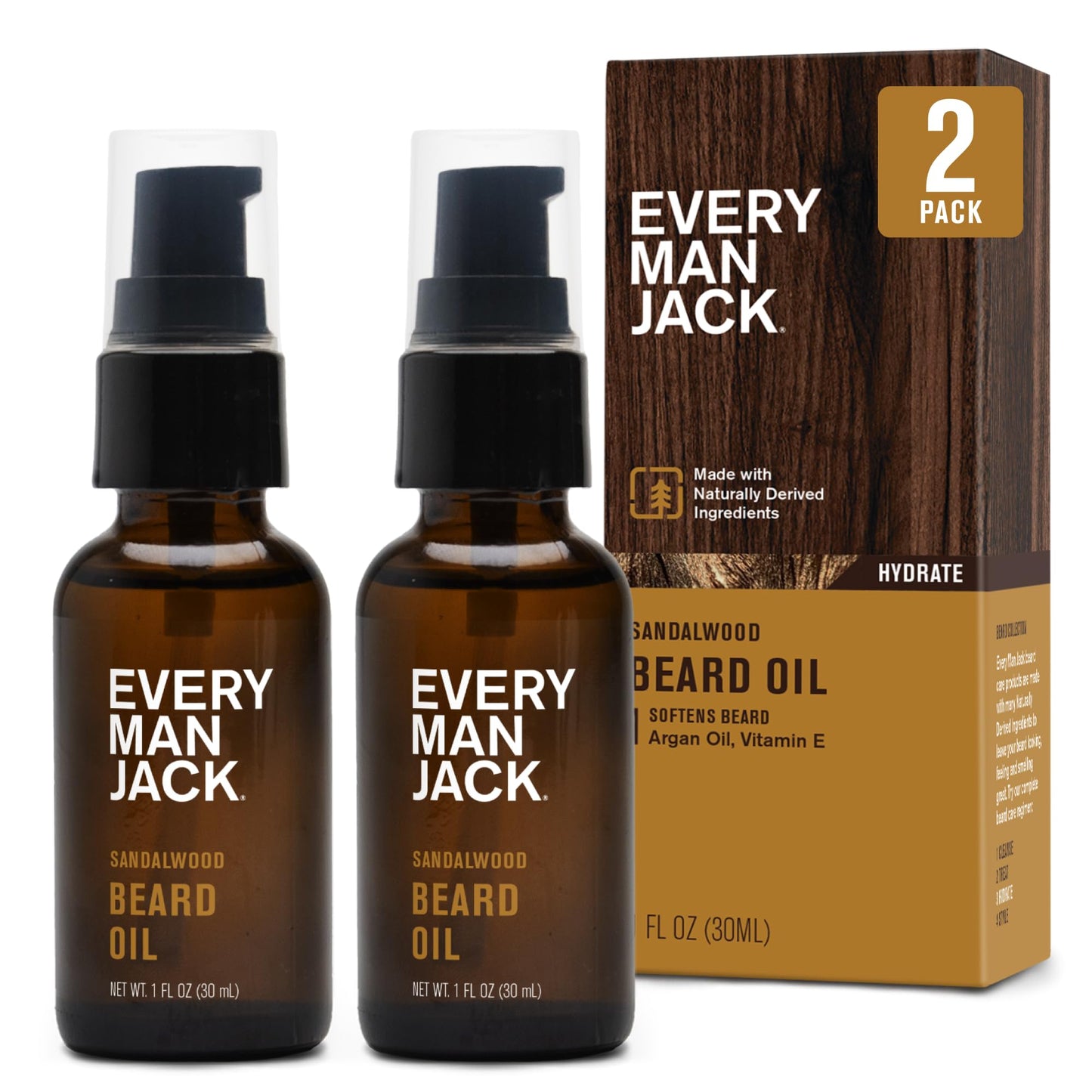 Every Man Jack Men's Beard Oil - Aged Bourbon Fragrance - Deeply Moisturizes and Softens Your Beard and Adds a Natural Shine - Naturally Derived with Shea Butter and Argan Oil - 1 fl oz