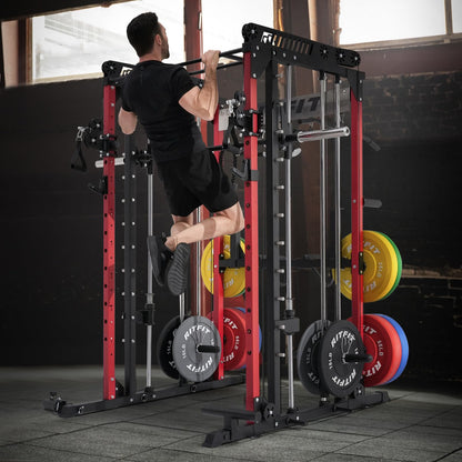 RitFit M1 & M1 Pro Smith Machine with Cable Crossover System, Multi-Function Squat Rack Power Cage for Home Gym, Power Rack and Packages