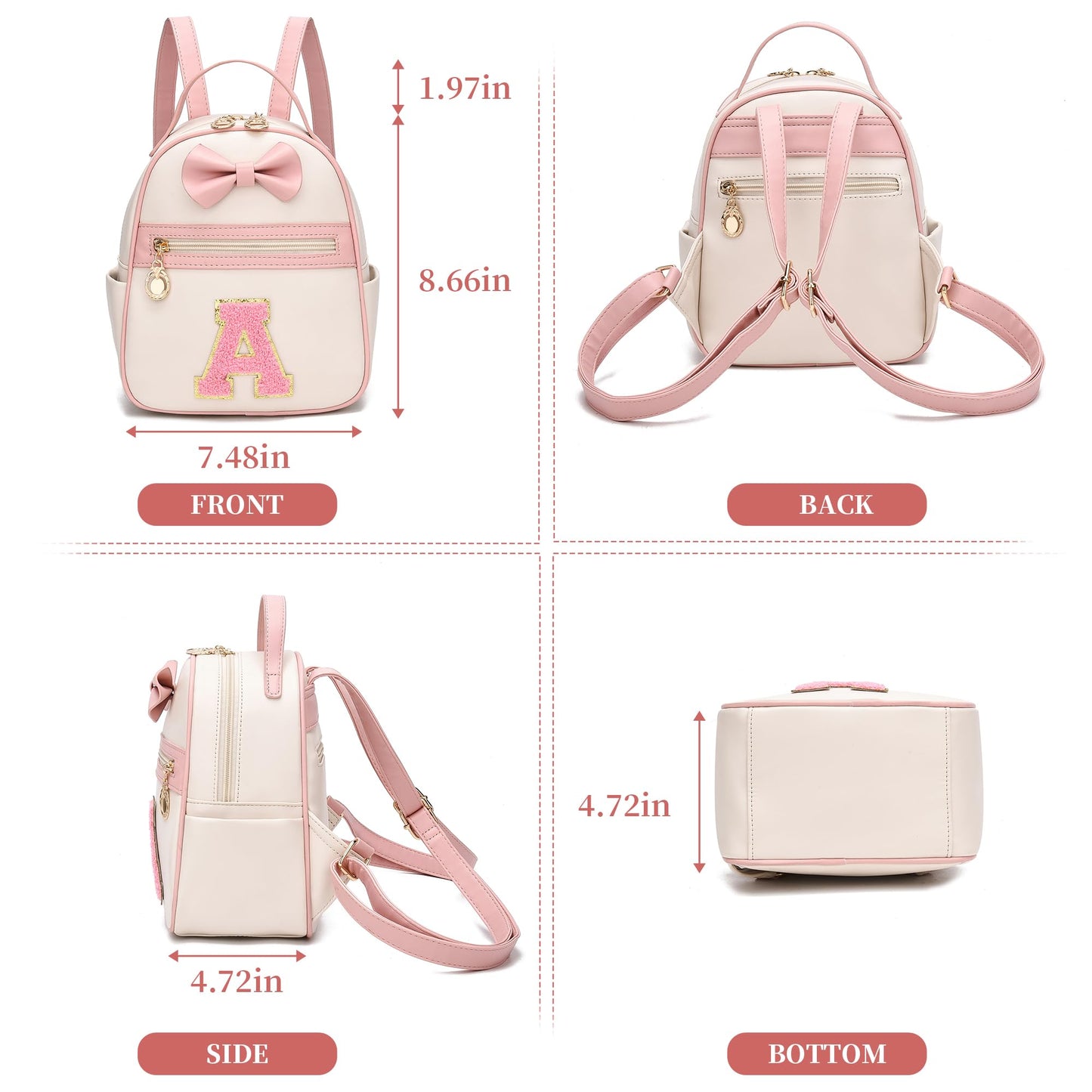I IHAYNER Girls Initial Bowknot Small Leather Backpack Cute Mini Backpack Personalized Trendy Stuff Gifts for Women Pink-K