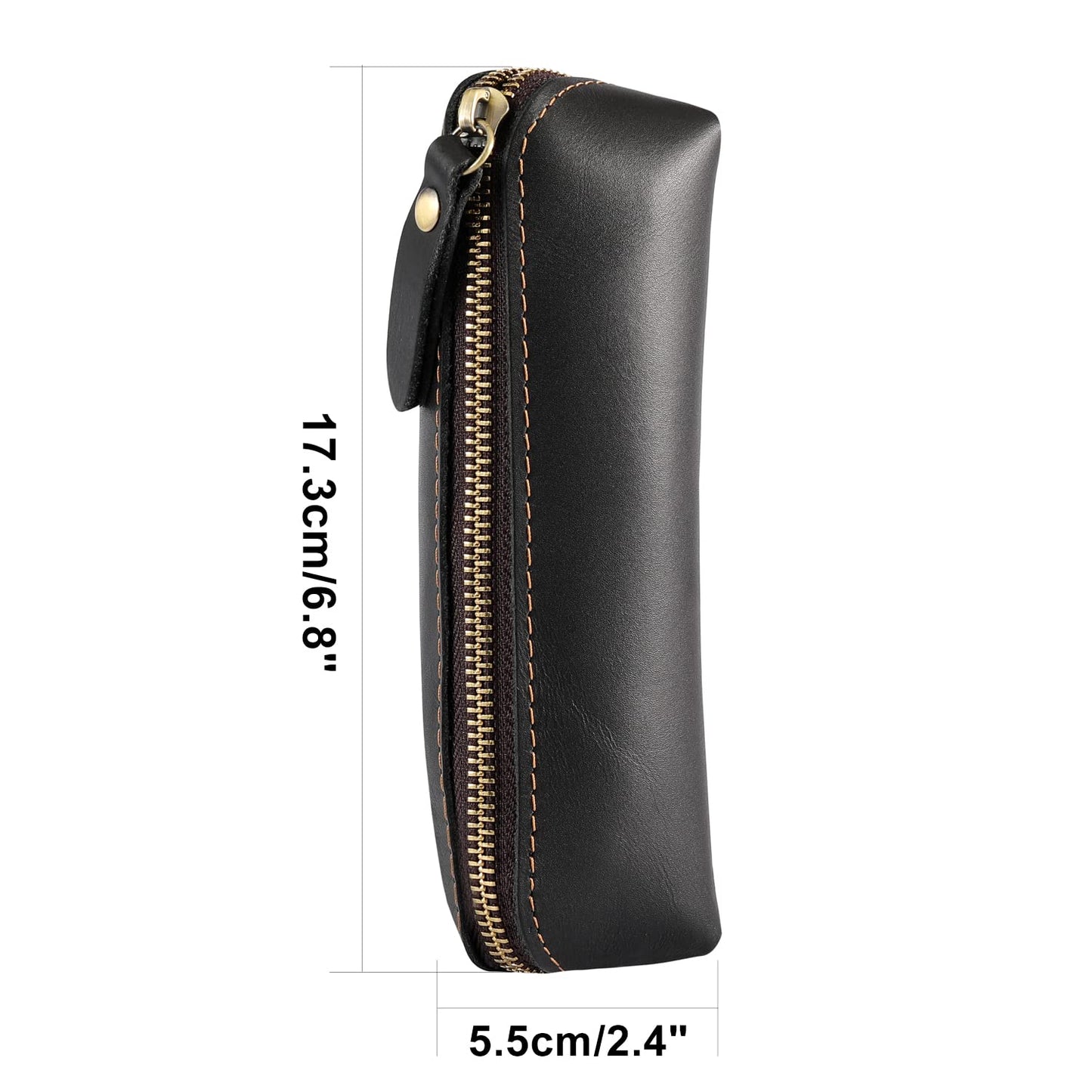 RZEOTPII Pen Pouch Pencil Bag Black Leather Pencil Holder Small Portable Zipper Case for Fountain Pen Markers Makeups Change Coins,Gift for Adults Mens Womens (Black)