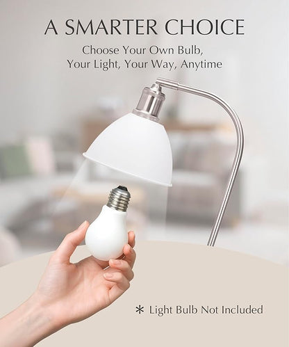 HarvestLand Halo Silver White Adjustable Desk Lamp – Reading Lamp, Pharmacy Style Metal Desk Lamp, Industrial Table Lamp with Solid Base for Bedside Table, Task Lamp Home Office
