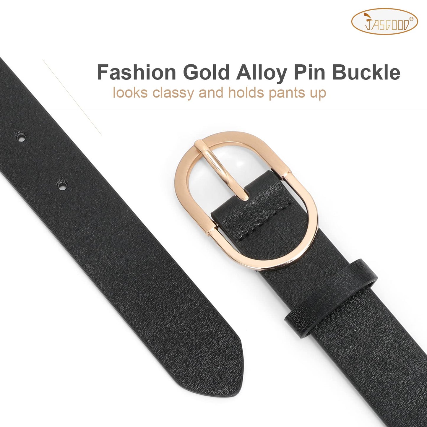 JASGOOD 3 Pack Women’s Leather Belts for Jeans Pants Fashion Ladies Belt with Gold Buckle D-Black+Brown+Beige