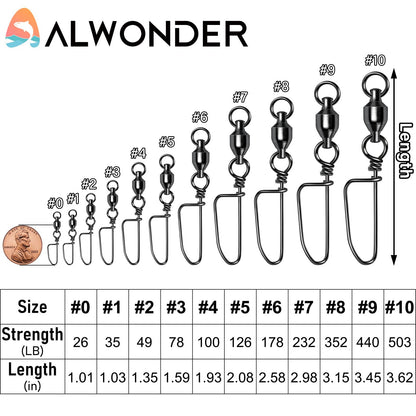 Alwonder 20-Pack Ball Bearing Swivels with Snaps, Fishing Snap Swivels Fishing Tackle Saltwater Freshwater Coastlock Snaps Barrel Swivel Leader Connector Downrigger Planer Release Clips 26LB