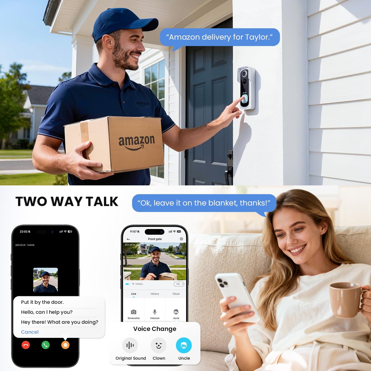 ieGeek Doorbell Camera Wireless No Subscription - Wireless Video Doorbell with Chime, Doorbell with Camera 1080P, Voice Changer, 2-Way Audio, PIR Motion Detection, Only 2.4Ghz WiFi, Works with Alexa