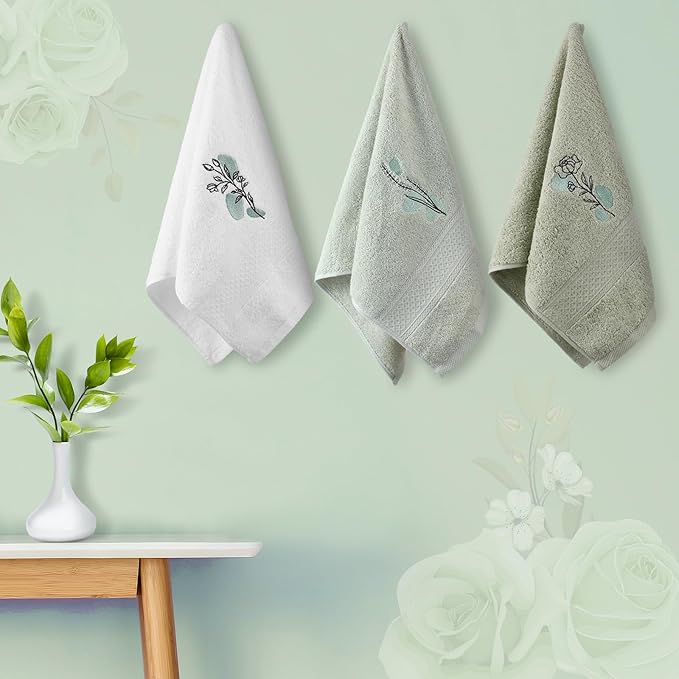 Abstract Botanical Hand Towels Boho Sage Green Botanical Bathroom Decor 14x29