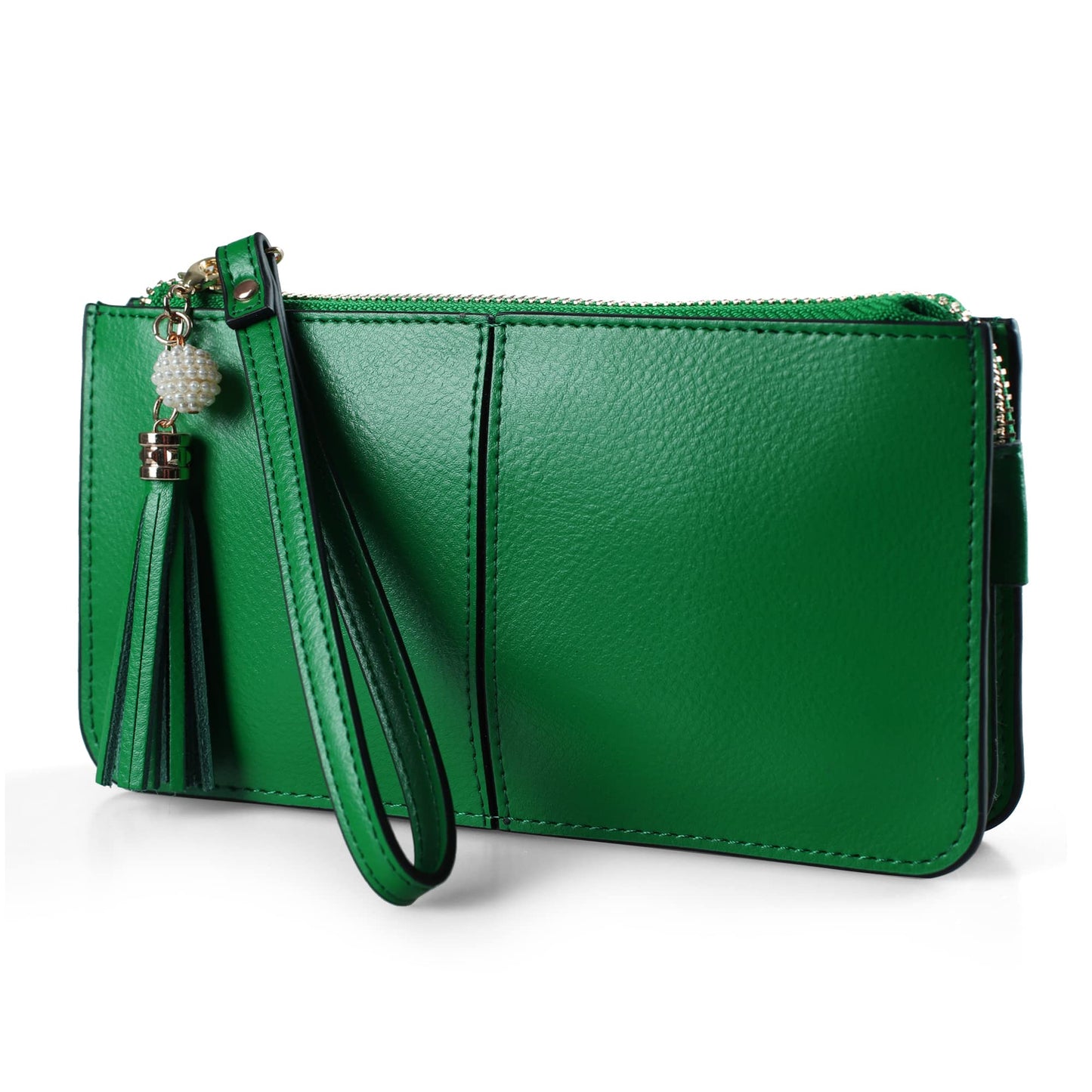 befen Genuine Leather Wristlet Clutch for Women Ultra-Slim Ladies Credit Card Holder Wallet Purses with RFID Protection (Kelly Green)