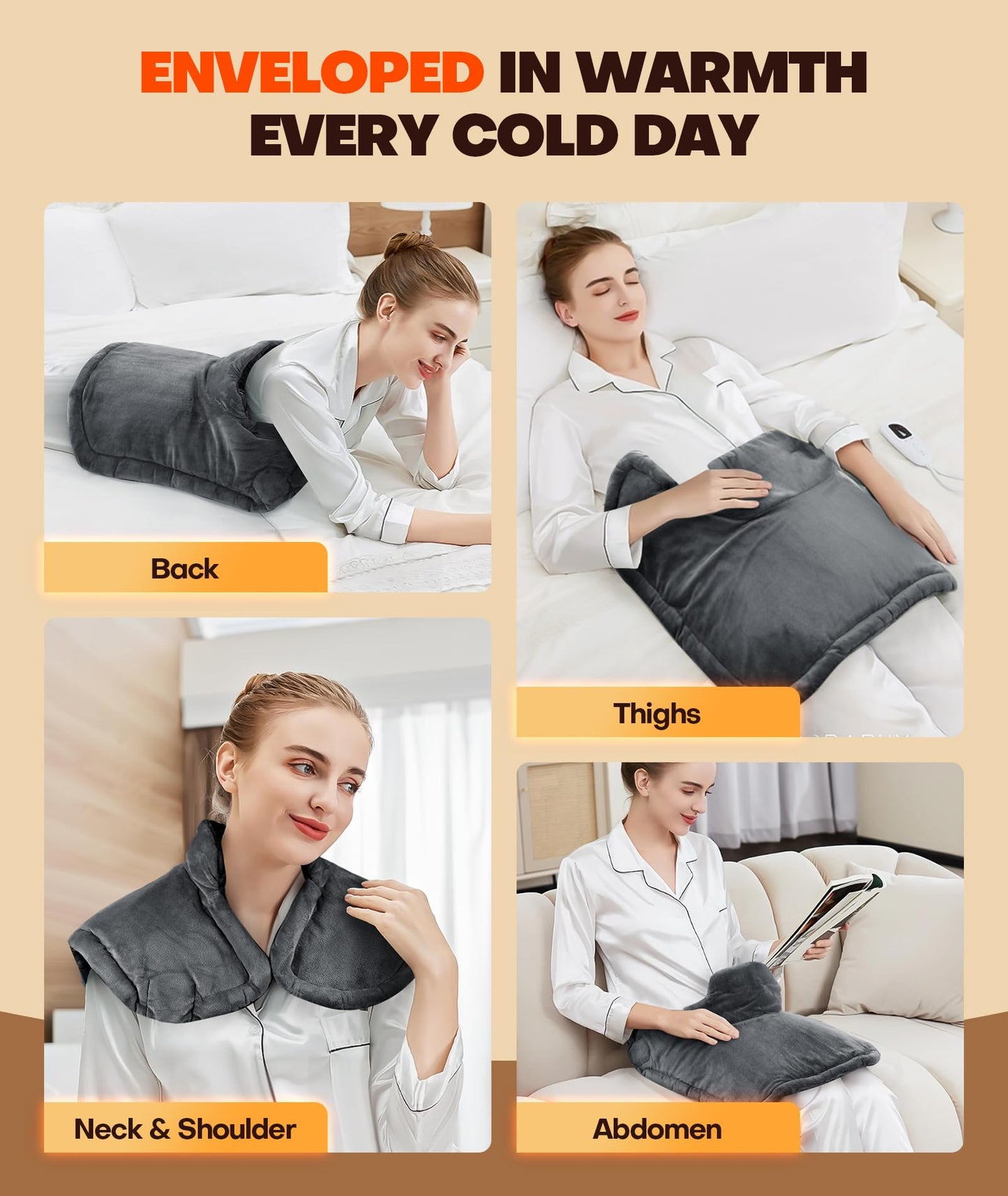Graphene-Infused Heating Pad 3X Deeper Pain Relief, Weighted Instant Heating Pads for Neck and Shoulders, Heated Wrap w/ 6 Heat Options 4 Auto-Off Timer, Gifts for Mom Women Christmas Birthday