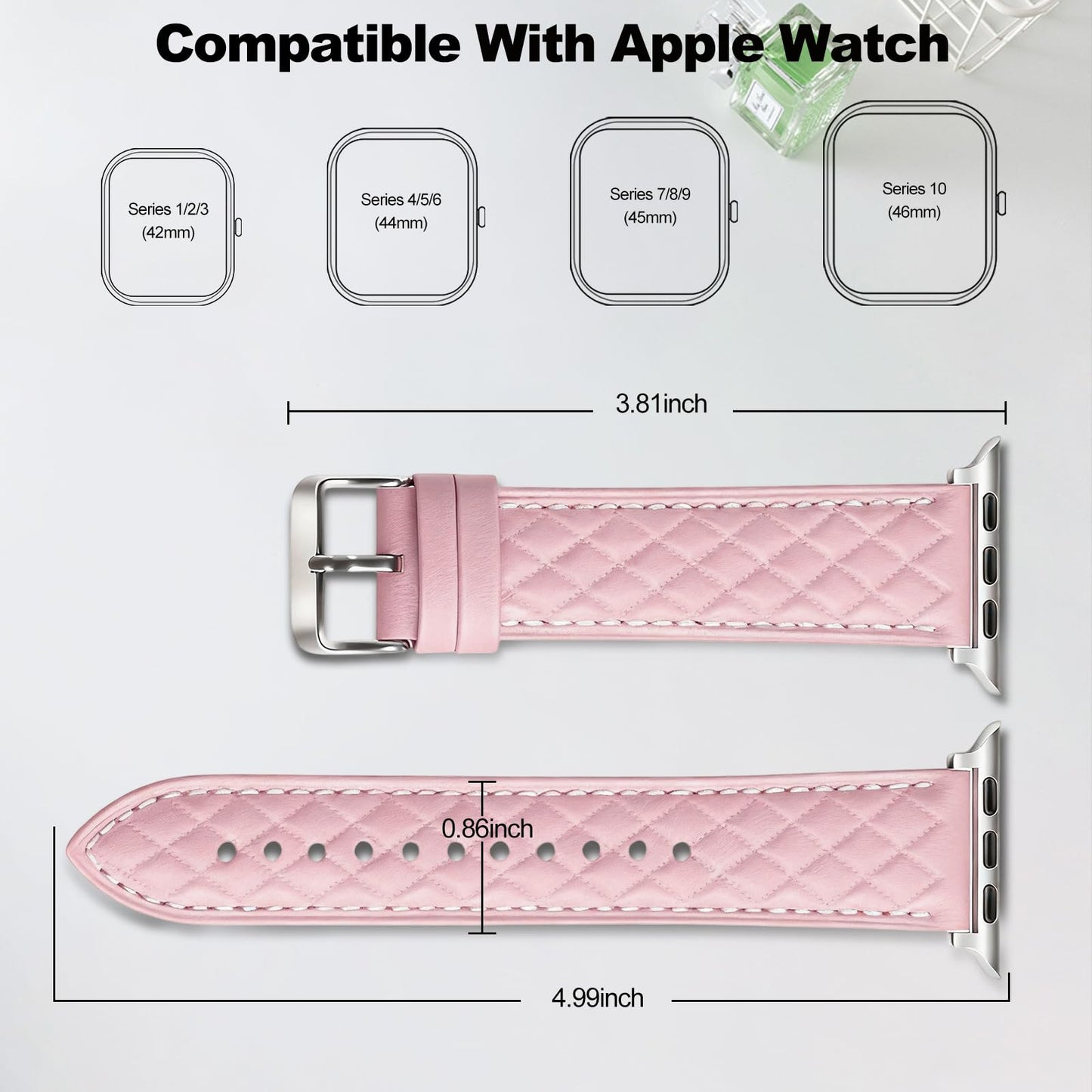 Women Genuine Lether Watch Band for Apple Watch, Dressy Soft Leather Watch Strap for Small Wrist, Compatible with Apple Watch Series 11 10 9 8 7 6 SE Ultra 3 2 1 38mm 40mm 41mm 42mm 44mm 45mm 46mm 49mm