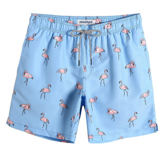maamgic Mens Swim Trunks Quick Dry Swim Shorts with Mesh Lining Funny Swimwear Bathing Suits 7inch Flamingo Blue Small