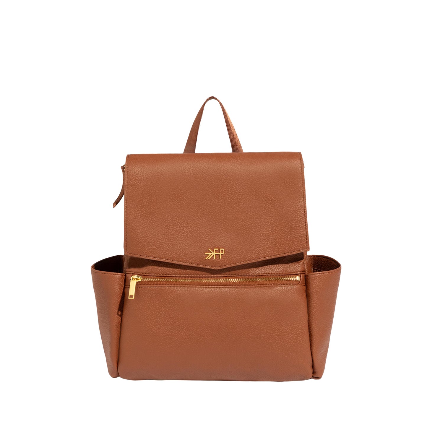 Freshly Picked Mini Diaper Bag II Backpack – Premium Vegan Leather Small Baby Bag with Changing Pad, Compact, Lightweight & Stylish for Moms On-the-Go, Cognac