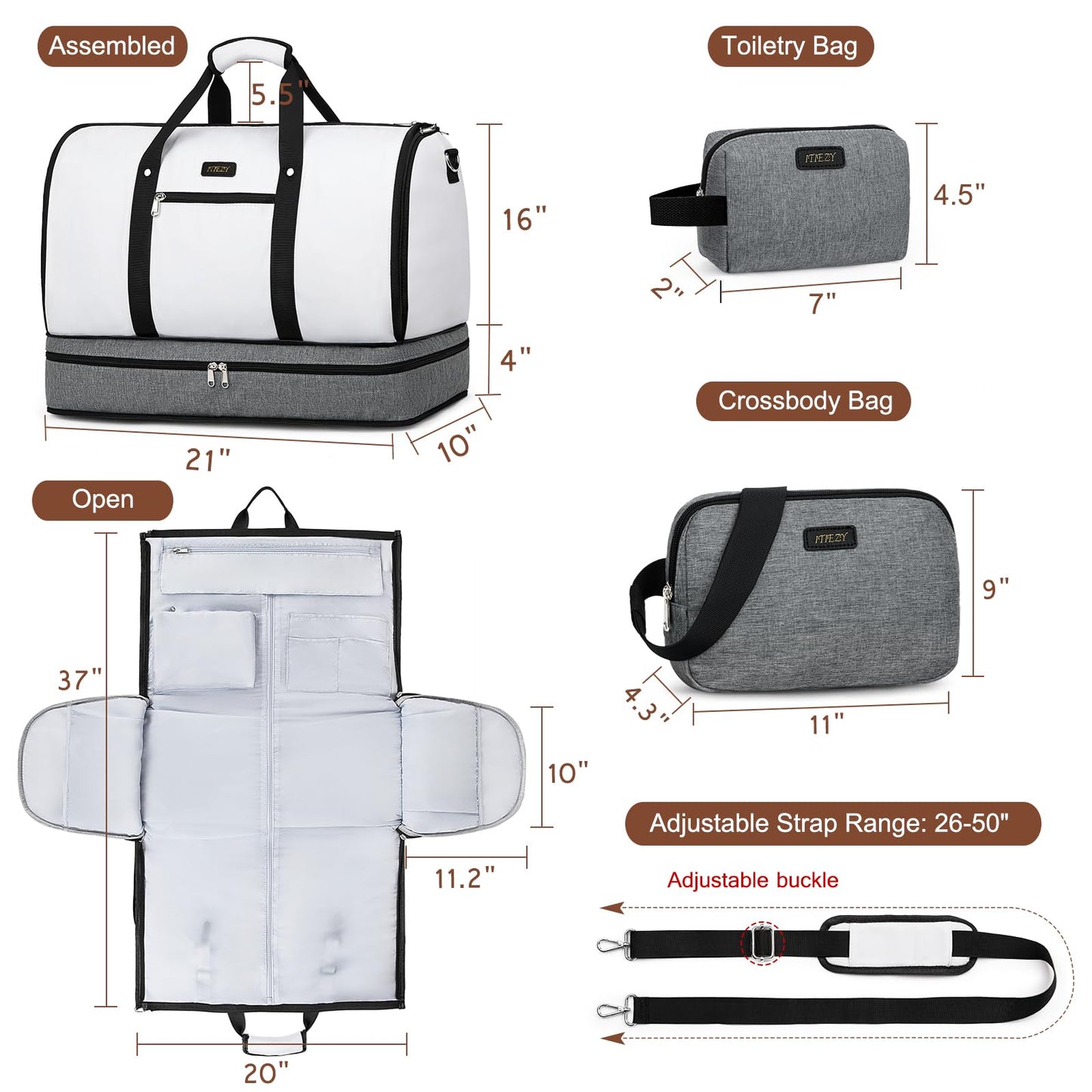Garment Duffle Bag for Travel - Convertible Carry on Garments Duffel Bags Travel Bag for Women Men Large Weekender Bag with Shoes Compartment 3 in 1 Hanging Clothes Suit Dress Bag 3pcs Set