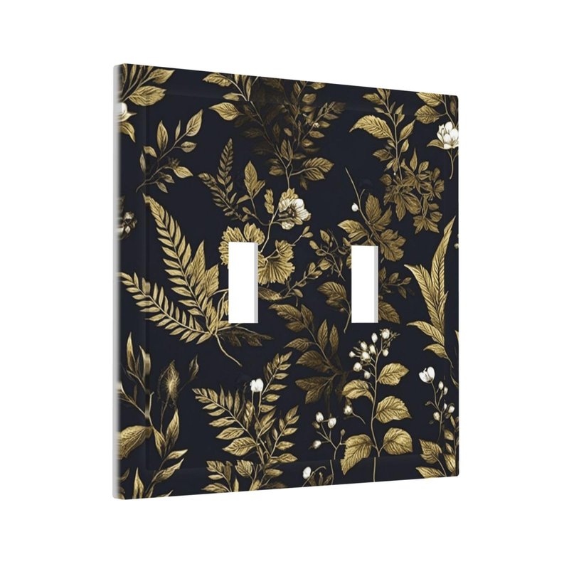 Xuejiaku Decorative Light Switch Plate Covers Rustic Black Glod Leaf Herbaceous Plants 2 Gang Light Switch Cover Plate Unique Double Toggle Wall Plate Outlet Covers Faceplate for Bedroom Decor
