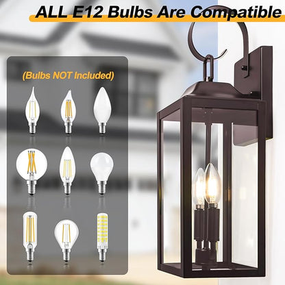 19" Oil Rubbed Bronze Outdoor Wall Lantern 2-Light, Large Modern Wall Sconce Light Fixture, Brown Porch Light with Glass, Waterproof Farmhouse Exterior Lamp Lighting