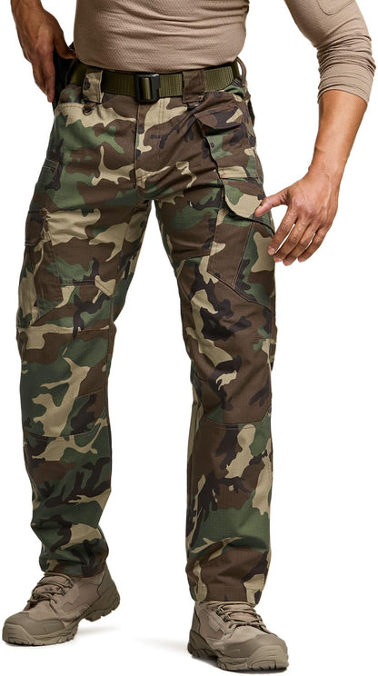 CQR Men's Tactical Pants, Water Resistant Ripstop Cargo Pants, Lightweight EDC Work Hiking Pants, Outdoor Apparel, Duratex Mag Pocket Print Woodland Camo, 40W x 32L