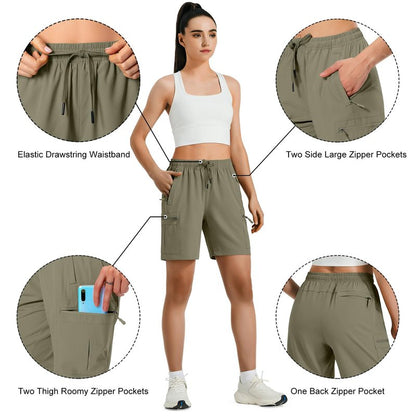 Hugut Women's Lightweight Hiking Cargo Shorts Quick Dry Athletic Shorts Camping Travel Golf Zipper Pockets Water Resistant Slate Green