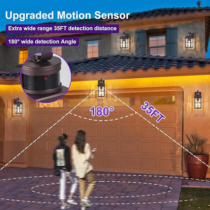 Porch Lights Outdoor with Remote Control: 2 Pack Motion Sensor Exterior Lighting Fixtures Intelligent 4 Lighting Modes Outdoor Wall Lights Sconce Lights for House Patio Front Door Garage