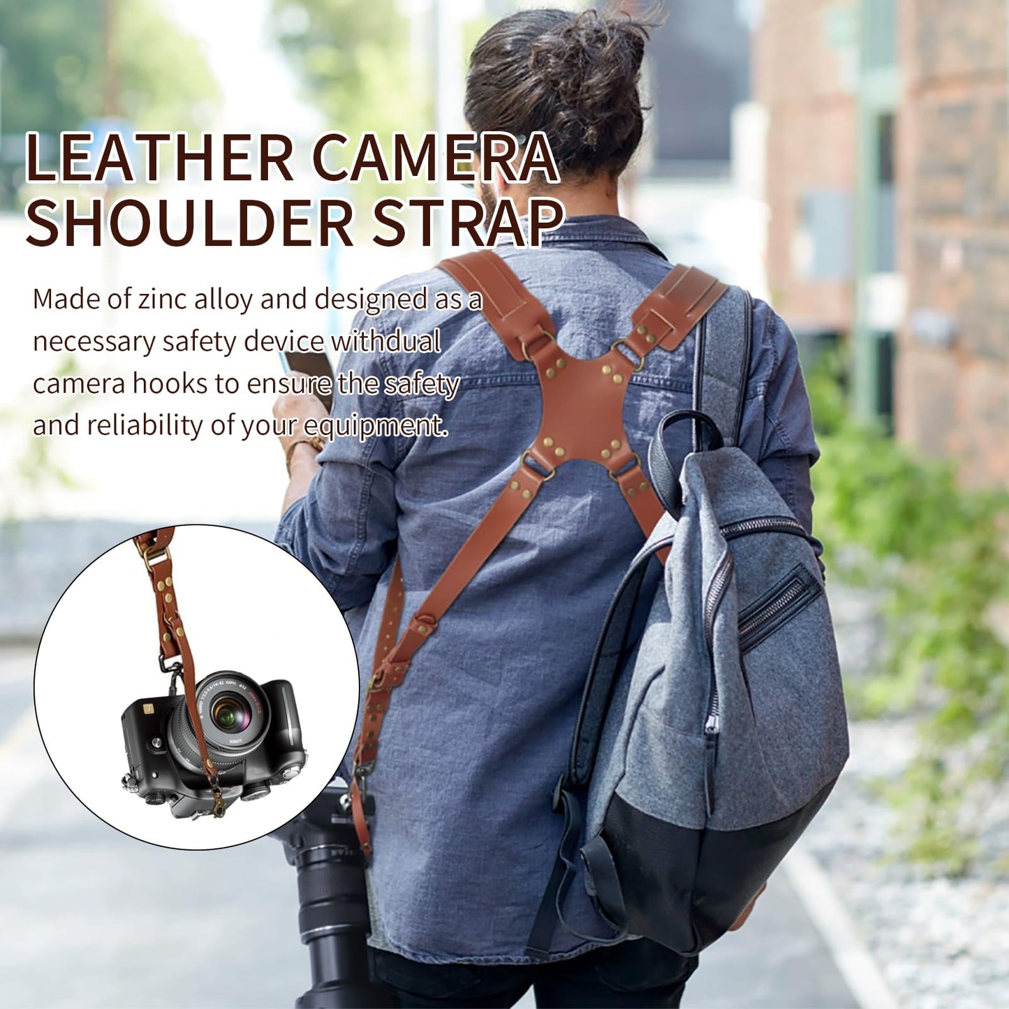 YIHAOSSING Camera Harness,Brown Camera Straps for Photographers,Leather Dual Camera Strap for Two DSLR/SLR Cameras