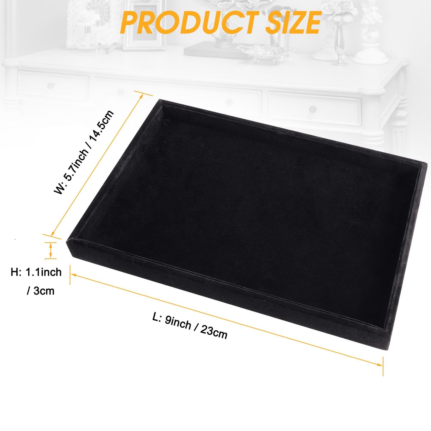 Mornajina 2 Pcs 9" x 5.7" Velvet Jewelry Tray Jewelry Display Tray, Stackable Empty Plate Trays for Earrings Necklaces Bracelet Rings Display Showcase - Black