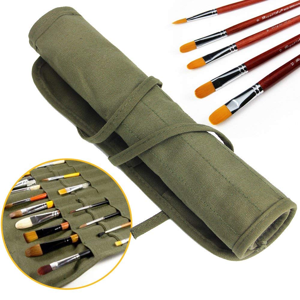 JTDEAL Paint Brush Holder, 22 Slots Storage for Acrylic Oil Watercolor Gouache Artist Roll Canvas Pouch, Silver White Holds 100 Brushes