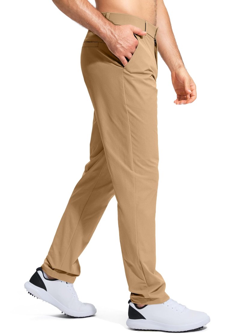 Pudolla Men's Golf Pants Work Dress Comfy Pants Casual Slacks Trousers with Pockets(Dark Khaki 42Wx34L)