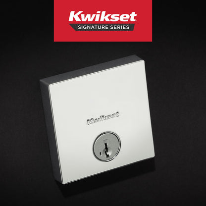 Kwikset Downtown Deadbolt Lock, Matte Black Square Exterior Keyed Front Entry Door, Pick Resistant SmartKey Rekey Security, Single Cylinder Dead Bolt, with Microban Protection