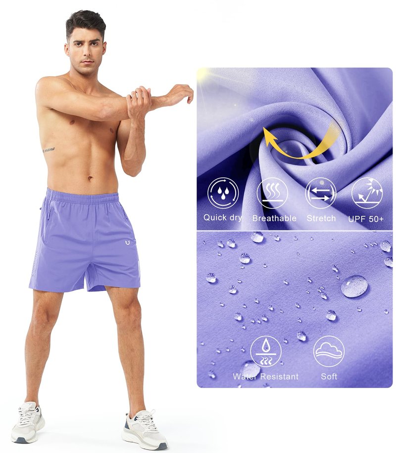 NORTHYARD Men's Athletic Running Shorts Gym Workout 7"/9"/5" Quick Dry Lightweight Sports Basketball Tennis 3 Zipper Pockets VIOLET-5inch 3XL