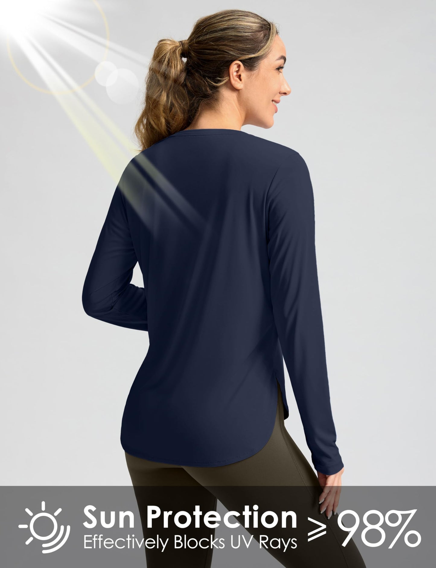 Women's Sun Shirts UPF 50+ Long Sleeve UV Protection Shirt Lightweight Quick Dry Workout Hiking Tops for Women(Navy,XXL)