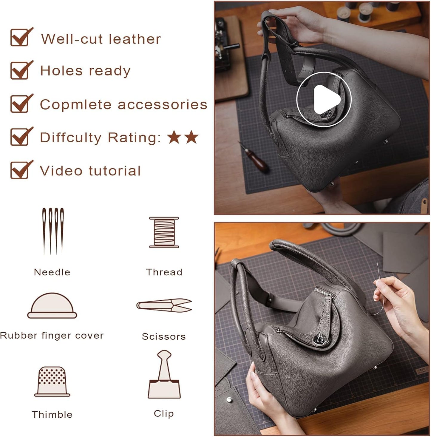 POPSEWING DIY Bag Kit, Leather Shoulder Bag Kit (Large, Navy Blue)