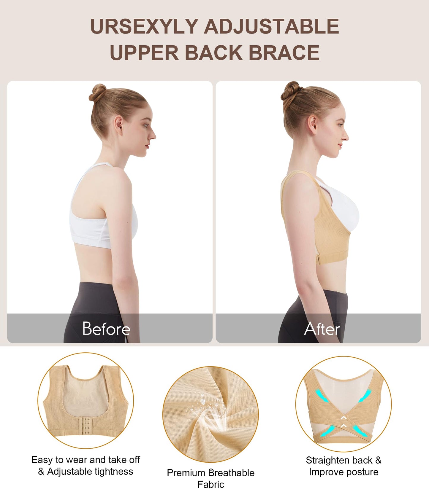 URSEXYLY Upper Back Brace for Women Breathable Posture Corrector Posture Support Back Straightener Pain Relief(Black,L)