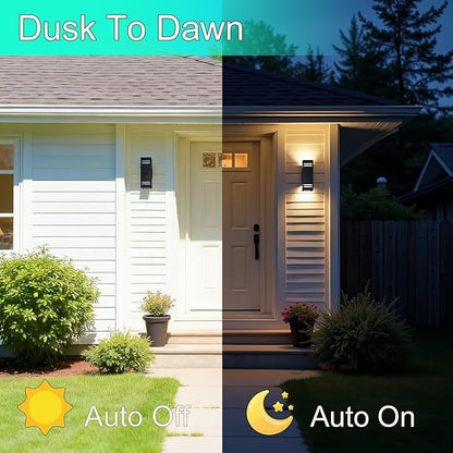 Motion Sensor Outdoor Wall Lights, Dusk to Dawn Porch & Patio Sconce with E26 Dimmable LED Bulbs, Black Aluminum Up & Down Exterior Lights for Garage, Garden, Front Door, ETL Listed
