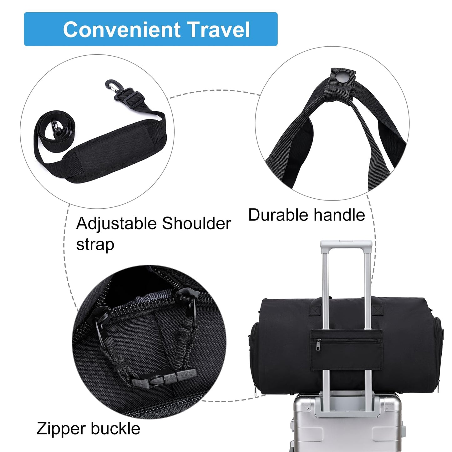 Convertible Duffle Bags for Men, Garment Bag for Travel, Carry on Garment Duffel Bag with Shoe Compartment, 2 in 1 Hanging Dress Suitcase Suit Travel Bags, Black