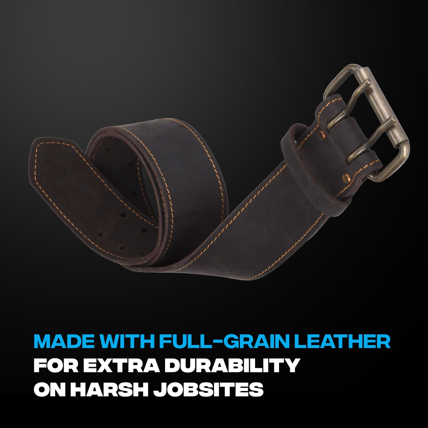 OX Pro 2 Inch Leather Tool Belt - Oil Tanned Full Grain Leather - Perimeter Stitched Construction Belt with Rivets - 28" to 44" Length - Cinturon Para Construccion