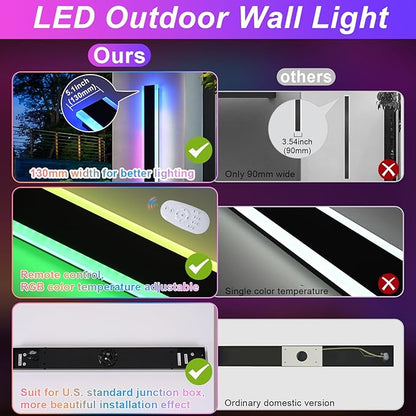 2 Pack LED RGB Outdoor Long Wall Lights,24 inch Outdoor Linear Light for Porch,Dimmable Wall Mounted Light Fixtures,Exterior Long Linear Lighting,Outside Lighting for Patio,House Front Door