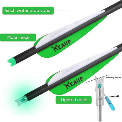 KEAUP 20 inch Carbon Crossbow Bolts with Crossbow Broadheads and Lighted Nocks, 6 Pack Hunting Carbon Crossbow Arrows for Archery Practice and Hunting