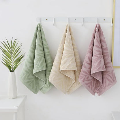 Pidada Hand Towels Set of 4 Leaf Pattern 100% Cotton Absorbent Soft Decorative