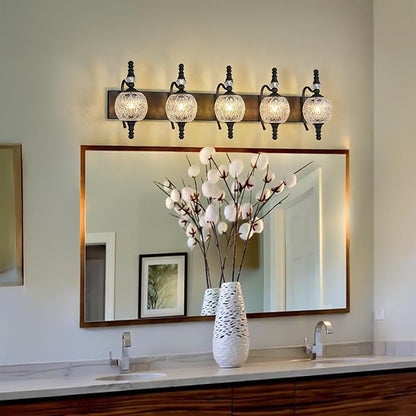 Modern Crystal Bathroom Vanity Lights Fixtures Over Mirror Black Vintage 5-Lights 36 Inch Bathroom Light Fixtures Glass Crystal Vanity Lights
