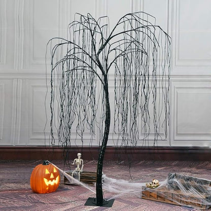 LIGHTSHARE 7 Feet Halloween Willow Tree with Spiders, 256 LED Lights for Home, Festival,Nativity, Party, and Christmas Decoration,Indoor Outdoor Use, Purple