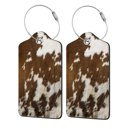 2 Pcs Luggage Tags for Suitcase, Cute Unique PU Leather Travel Bag Tag with Privacy Cover ID Label Address Card and Durable Metal Ring Suitable for Men Women Backpack (Cute Brown Cowhide)