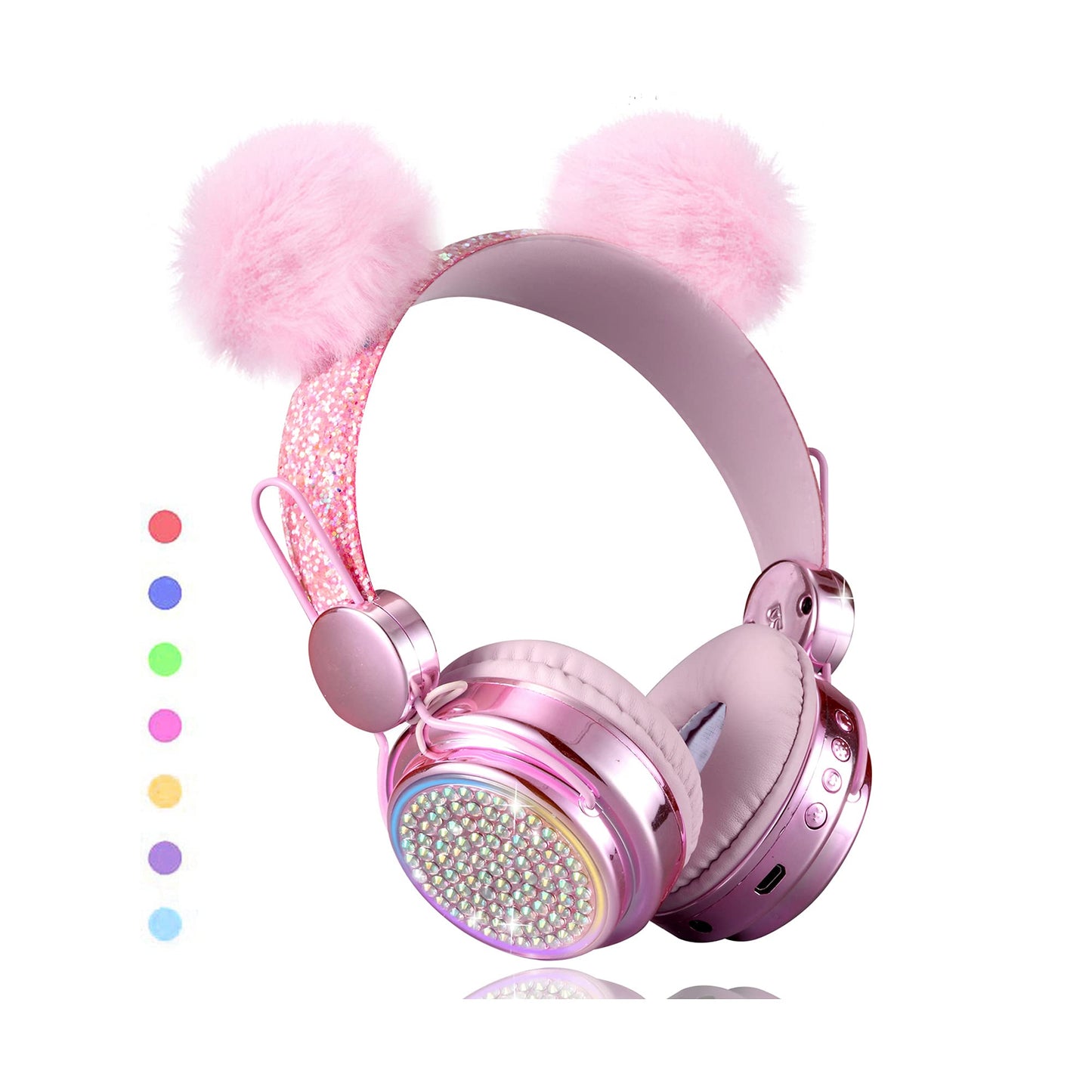 KORABA Wireless Girls Headphones Bluetooth, LED Light up Color Changing Kids Headphones with MIC, 10 Hours Anime Cute Headsets for School,Parties (Pink)