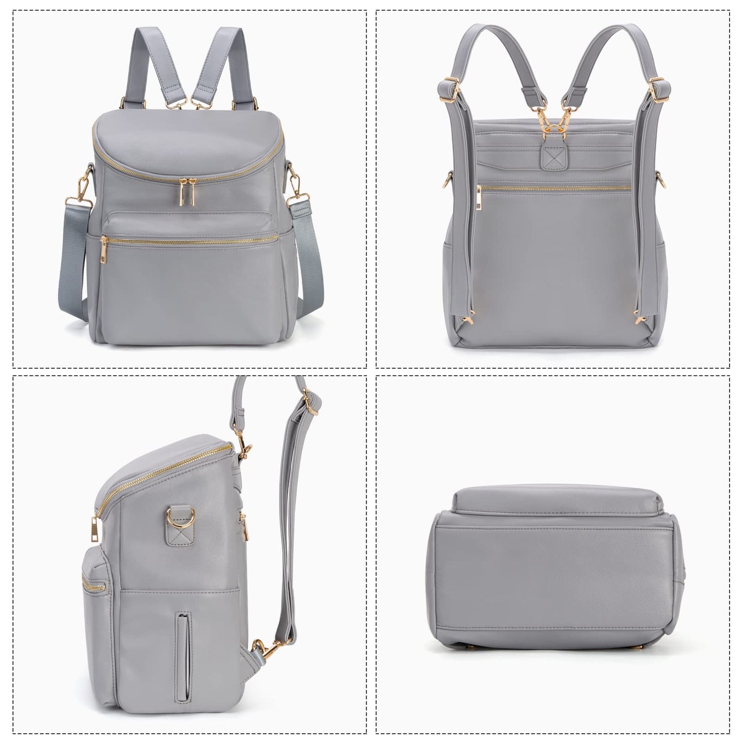 Minsong Diaper Bag Backpack,Fashion Leather Mommy Backpacks,Travel Toddler Baby Diaper Bags with in Bag Organizer and Changing Pad (Dark Grey)