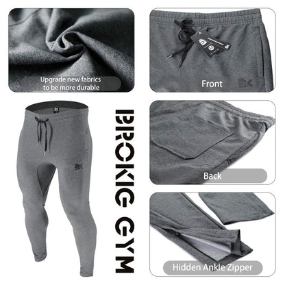 BROKIG Mens Zip Joggers Pants Casual Gym Workout Track Pants Tapered Sweatpants with Pockets (Large, 2 Pack Black+Dark Grey)