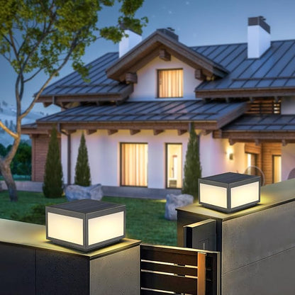 Outdoor Solar Post Light, Solar Column Lights, Pillar Lights LED Fence Deck Cap Lamp for Flat Surface Patio Garden Decoration, Modern Pillar Lamp with IP65 Waterproof Light Source（10"x10"）
