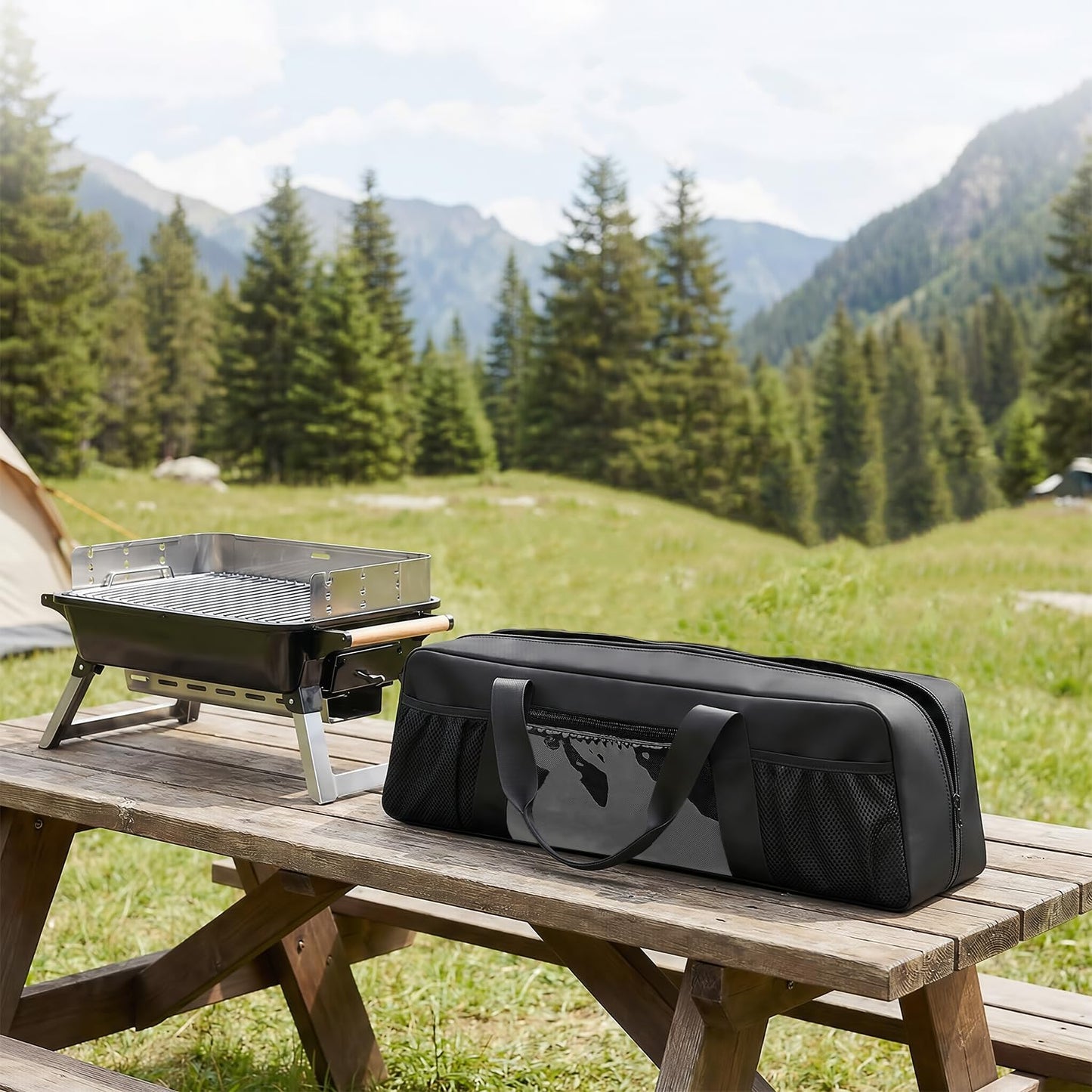 Grill Tool Storage Bag for BBQ Utensils up to 22" – Large BBQ Utensil Organizer with Pockets, Portable Barbecue Accessories Carrying Case for Camping, Outdoor Cooking (Bag Only, Black)