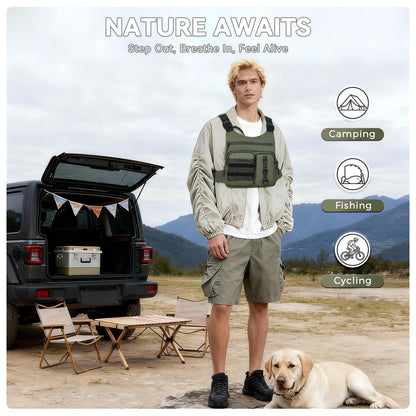 Criuage Outdoor Chest Bag for Men, Lightweight Adjustable Running Vest, Water Resistant EDC Chest Pack with Water Bottle Pocket, Breathable Back Pad for Hiking Cycling Fishing Travel (Olive)