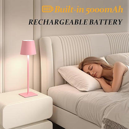 2 Pack Cordless Table Lamps, 3 Colors Stepless Dimming, 5000mAh Rechargeable Battery LED Desk Lamp for Bedroom/Couple Dinner/Desk/Cafe/Dining Room/Terrace