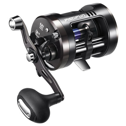 Piscifun Chaos Pro Baitcasting Fishing Reel, CNC Machined Aluminum Body Round Catfish Reel with 25LB Max Drag, Trolling Reel with Level Wind & Magnetic Braking for Lake & Saltwater, Black, Right Hand
