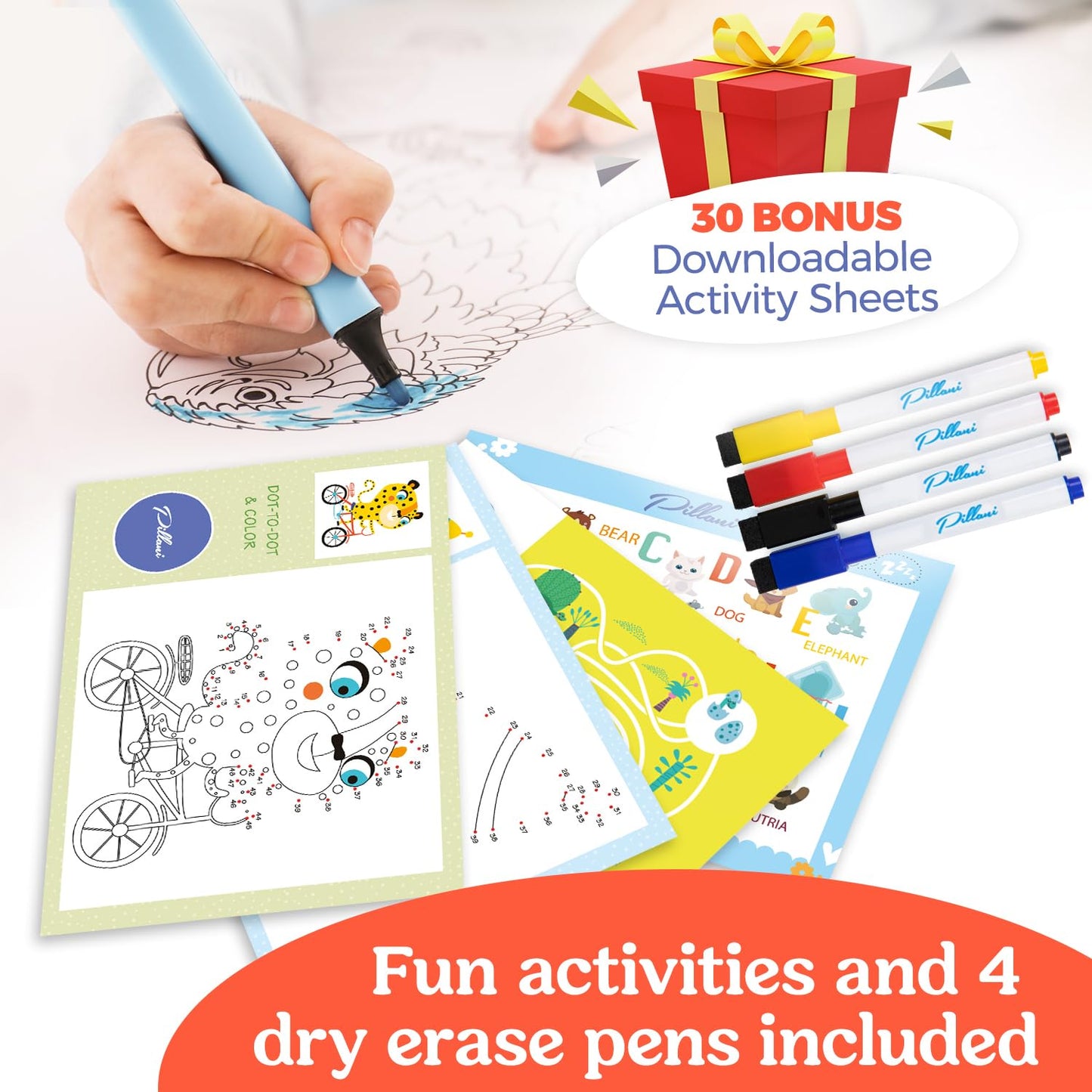PILLANI Kids Travel Tray for Car - Toddler Airplane Travel Essentials w/ Activity Sheets, Pens & Dry Erase Board - Kids Travel - Must Have Toddler Lap Desk Organizer for Airplane - Travel Accessories