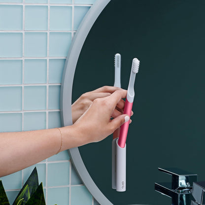 Quip Metal Sonic Electric Toothbrush for Adults - Time Travel & Soft Bristles with Travel Case & Replacement Brush Head - 3 Month Battery Life - Indigo