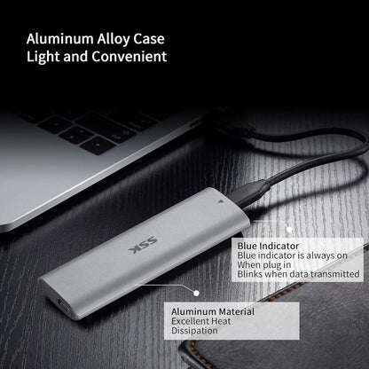 SSK M.2 NVMe Enclosure, Tool-Free SSD Enclosure Adapter, USB C 3.2 Gen 2 10Gbps PCIe MKey External Solid State Drive Case, Support UASP Trim for 2230/2242/2260/2280 (SATA NOT Supported)